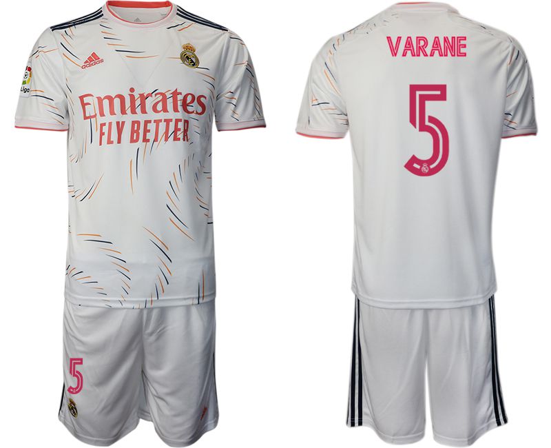 Men 2021-2022 Club Real Madrid home white #5 Adidas Soccer Jersey->real madrid jersey->Soccer Club Jersey